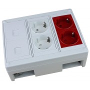 Caja de superficie  4 X Rj45 Keystone con 2 x Schuko blanco y 2 x Schuko rojo