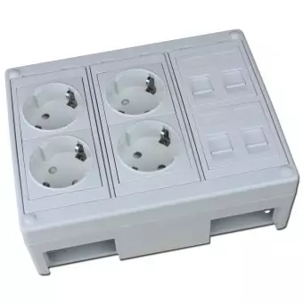 Caja de superficie  4 X Rj45 Keystone con 4 x Schuko blancos