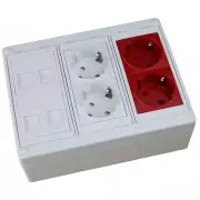 Caja de superficie  4 X Rj45 Keystone con 2 x Schuko blanco y 2 x Schuko rojo