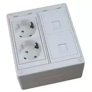 Caja de superficie  2 X Rj45 Keystone con 2 x Schuko blancos