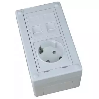 Caja de superficie  2 X Rj45 Keystone con 1 x Schuko blanco