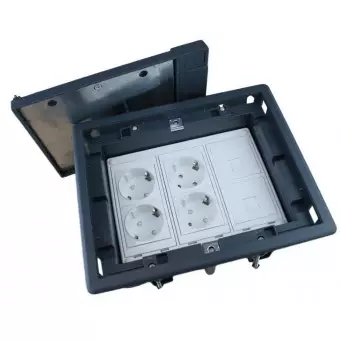 Caja para suelo 2 X Rj45 Keystone con 4 x Schuko blanco